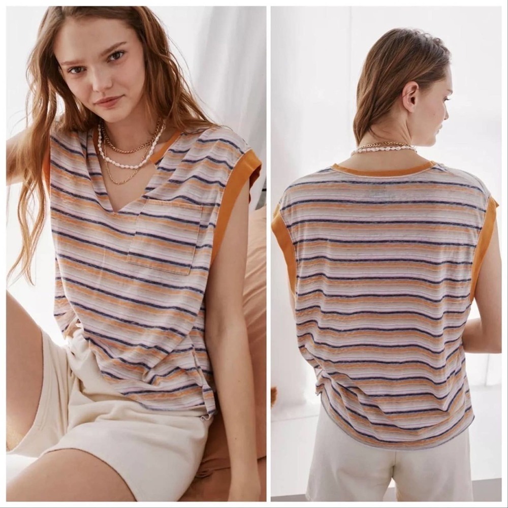 URBAN Outfitters Out From Under Striped Melly Pocket Muscle Tee Size Small